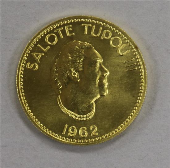 A Tonga Quarter Koula proof gold coin, 1962, 8.12g